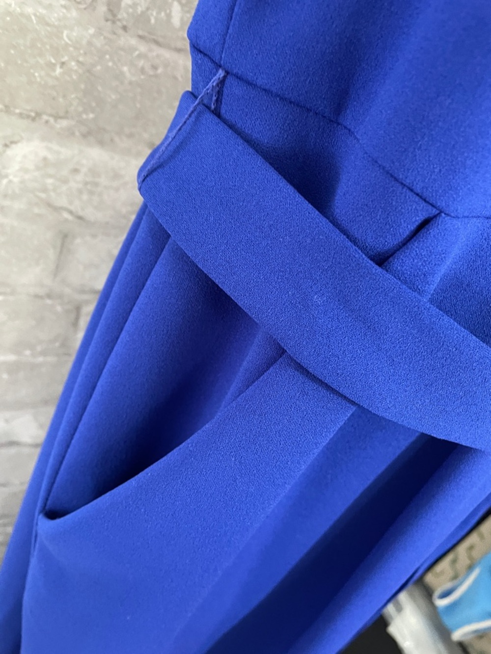 Calvin Klein Royal Blue Short-Sleeve Jumpsuit with Waist Tie - Picture 4 of 8